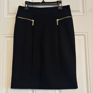 Michael Kors Classic Black Pencil Skirt With Gold Zipper Accents, Size 2